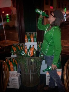 Grace chugging beer